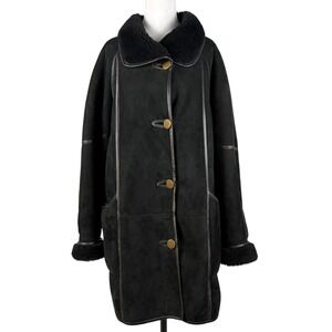 Neiman Marcus Shearling Sheepskin Coat Womens‎ L Black Jacket Made in France